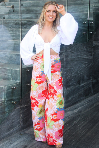 Fun in the Sun Pants: Rainbow Floral Multi - Bella and Bloom Boutique