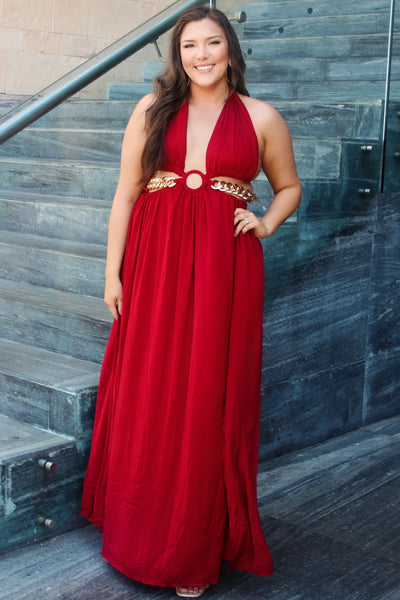 Bali Babe Cutout Maxi Dress: Deep Red - Bella and Bloom Boutique