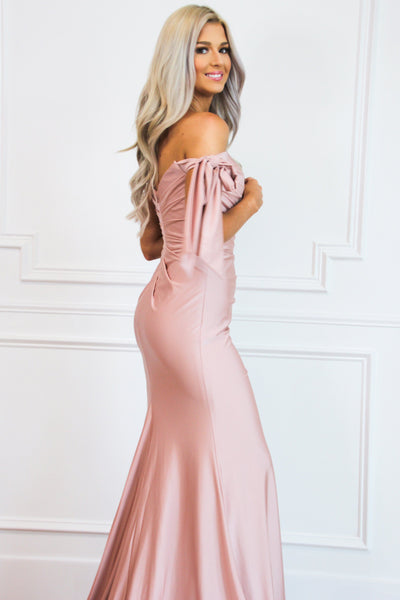 Southern Class Bow Sleeve Formal Dress: Blush - Bella and Bloom Boutique