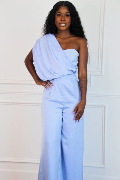 Swept Up in Your Love One Shoulder Jumpsuit: Periwinkle - Bella and Bloom Boutique