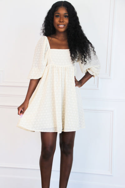 Sweetheart Eyelet Babydoll Dress: Cream - Bella and Bloom Boutique