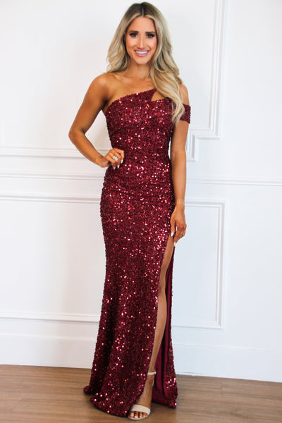 Diamonds in the Sky Formal Dress: Burgundy - Bella and Bloom Boutique