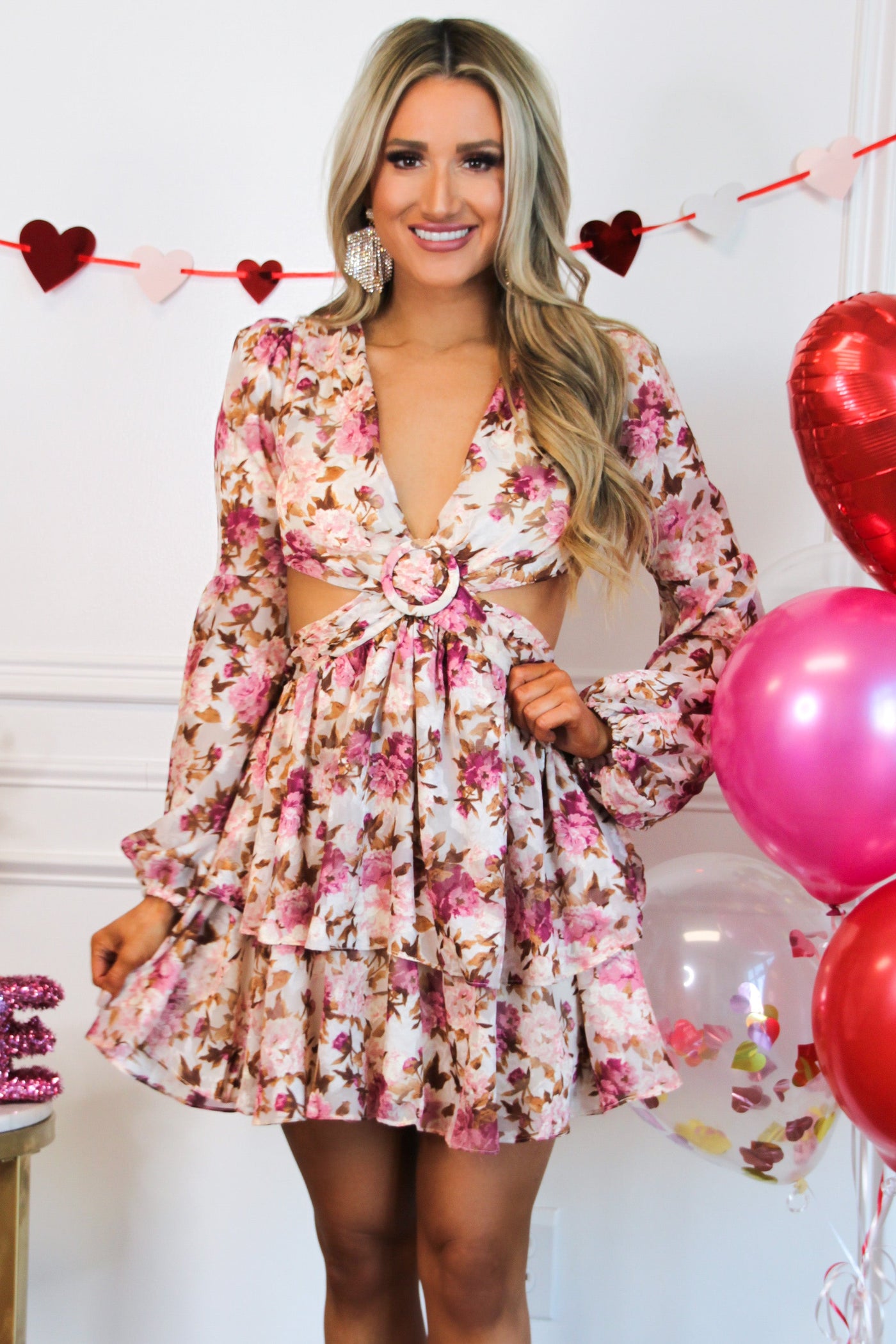 Take Your Time Floral Cutout Dress: Dusty Rose - Bella and Bloom Boutique