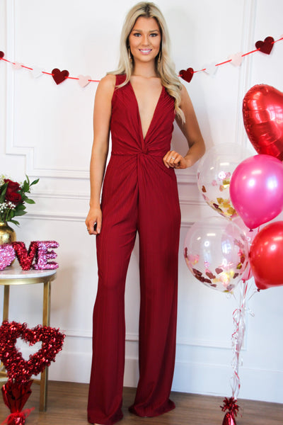 City Lights Jumpsuit: Deep Red - Bella and Bloom Boutique