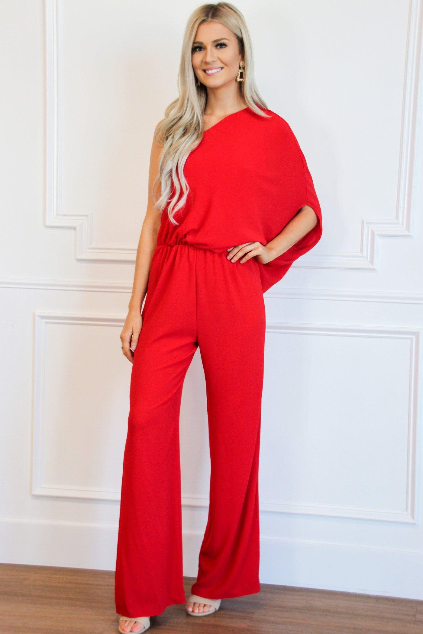 Don’t Start Now Jumpsuit: Red - Bella and Bloom Boutique