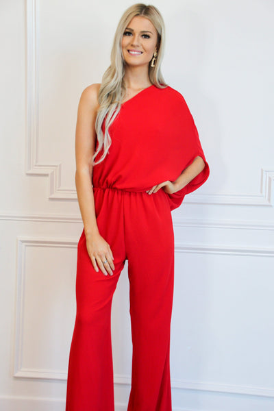 Don’t Start Now Jumpsuit: Red - Bella and Bloom Boutique