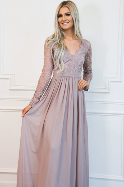 Winter Wonderland Lace Maxi Dress: Mauve - Bella and Bloom Boutique