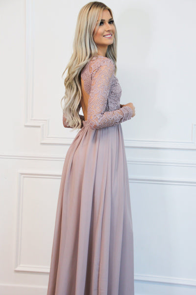 Winter Wonderland Lace Maxi Dress: Mauve - Bella and Bloom Boutique