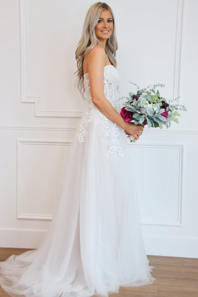 Cinderella Dreams Slit Tulle Wedding Dress: Ivory - Bella and Bloom Boutique