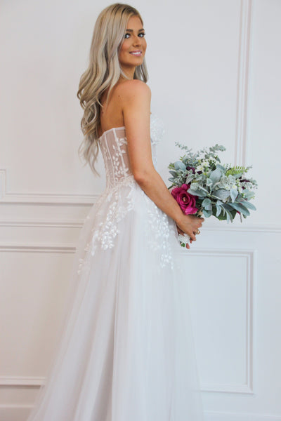 Cinderella Dreams Slit Tulle Wedding Dress: Ivory - Bella and Bloom Boutique