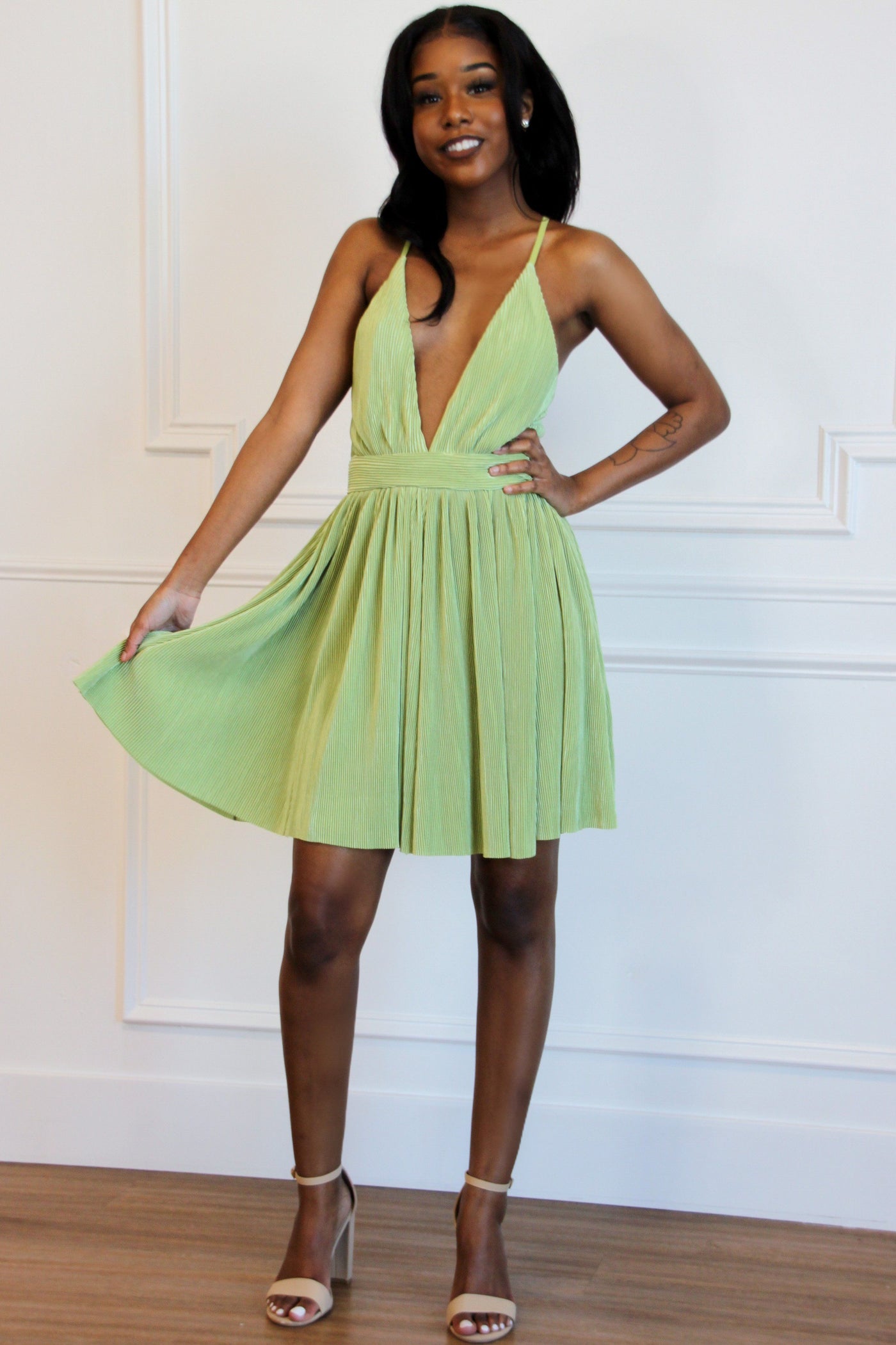 Pastel Plunge Dress: Lime - Bella and Bloom Boutique