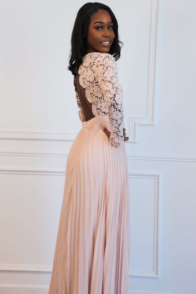 Spring Pleats Maxi Dress: Light Pink - Bella and Bloom Boutique