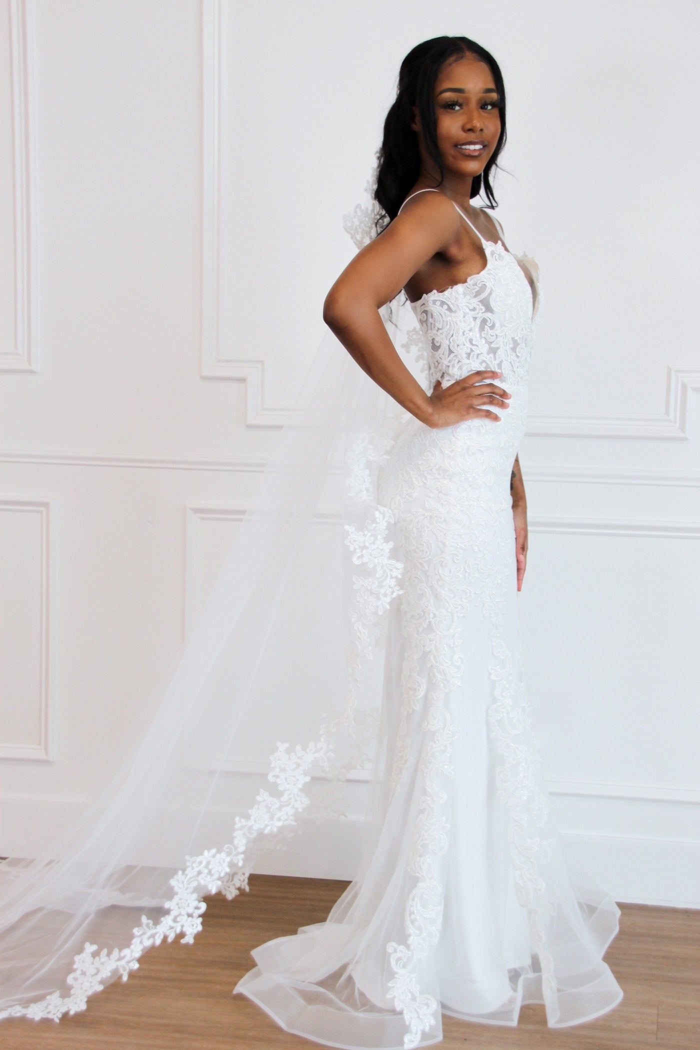 Covered in Lace Wedding Cathedral Veil: Off White - Bella and Bloom Boutique