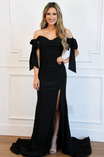 Southern Class Bow Sleeve Formal Dress: Black - Bella and Bloom Boutique