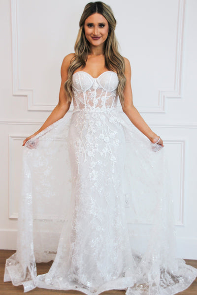 Sealed With A Kiss Bustier Cape Wedding Dress - Bella and Bloom Boutique