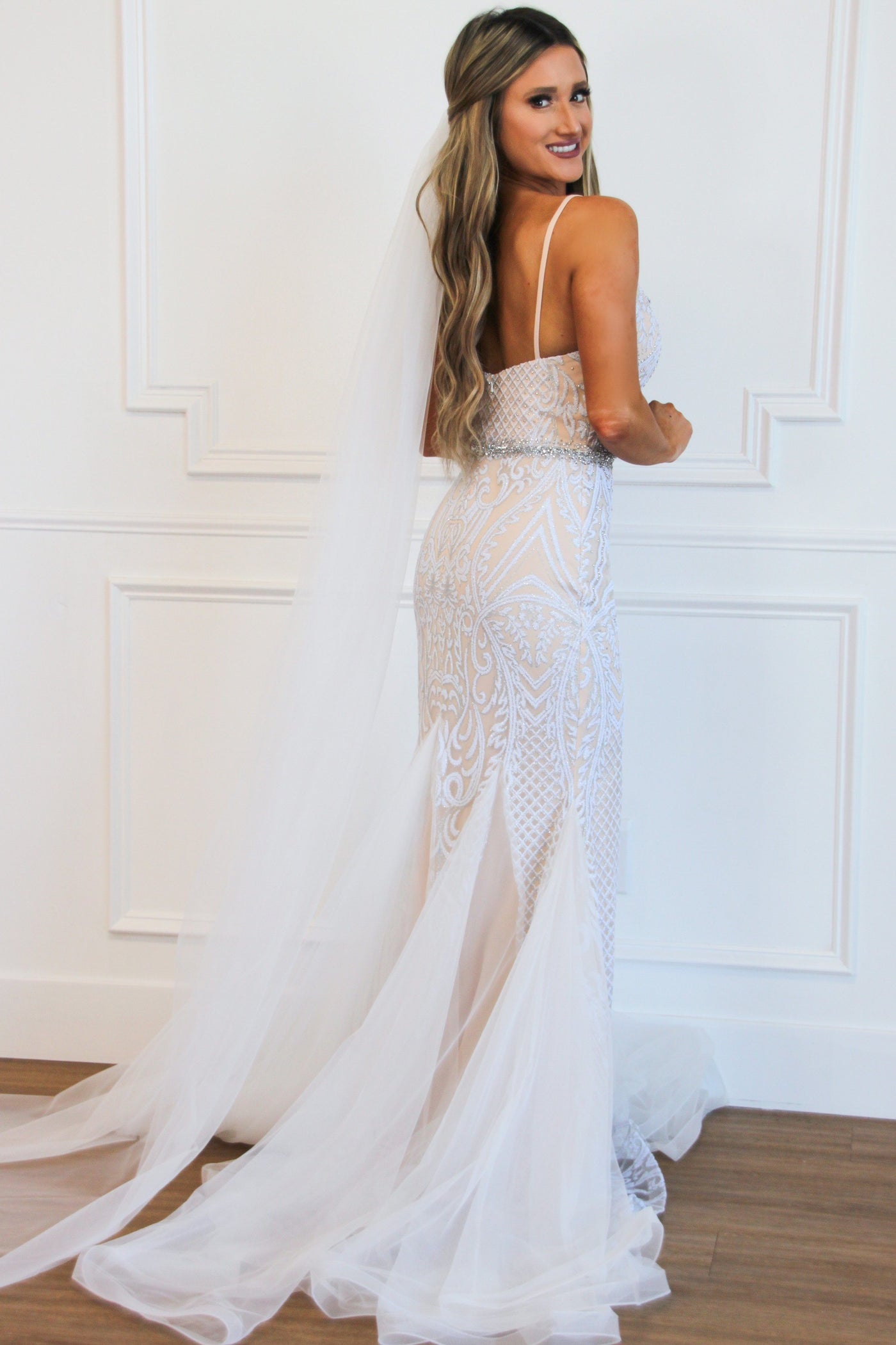 Love of My Life Beaded Wedding Dress: White/Nude - Bella and Bloom Boutique