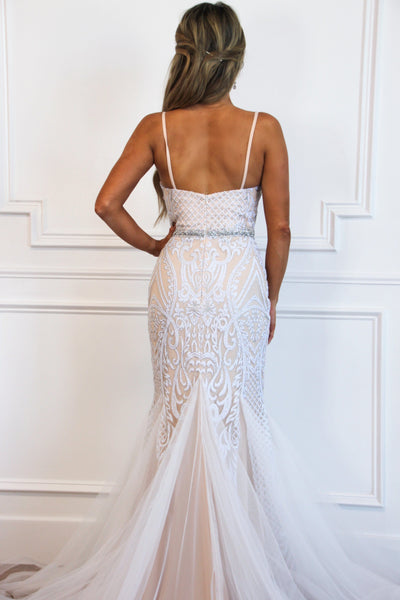 Love of My Life Beaded Wedding Dress: White/Nude - Bella and Bloom Boutique