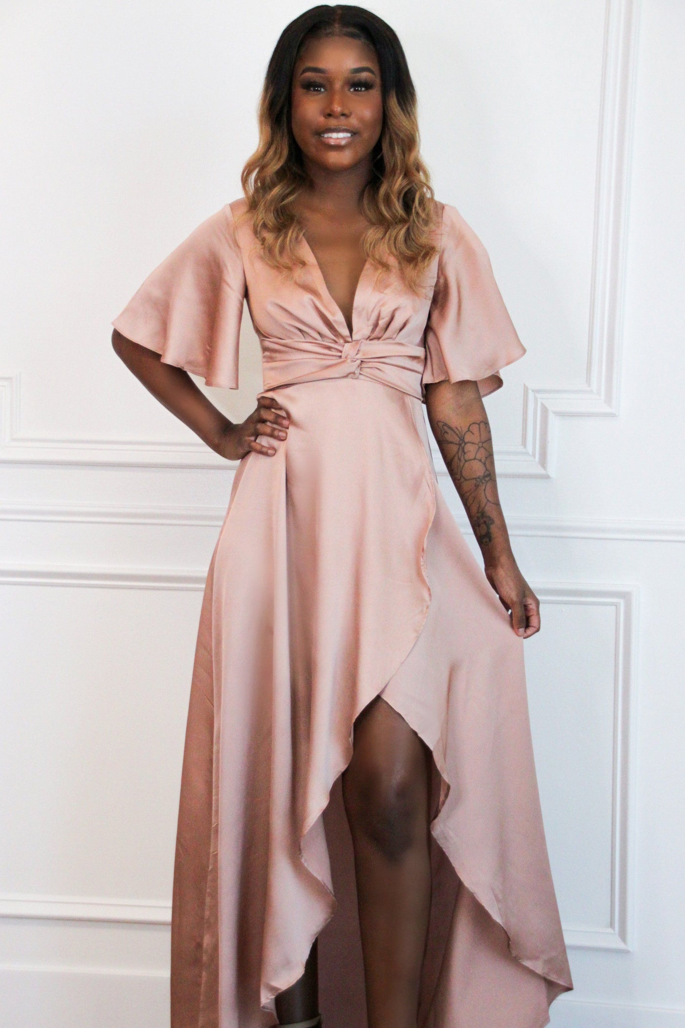 Before You Go Maxi Dress: Rose Gold - Bella and Bloom Boutique