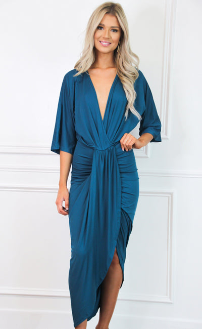 Don't Fade Away Midi Dress: Teal - Bella and Bloom Boutique