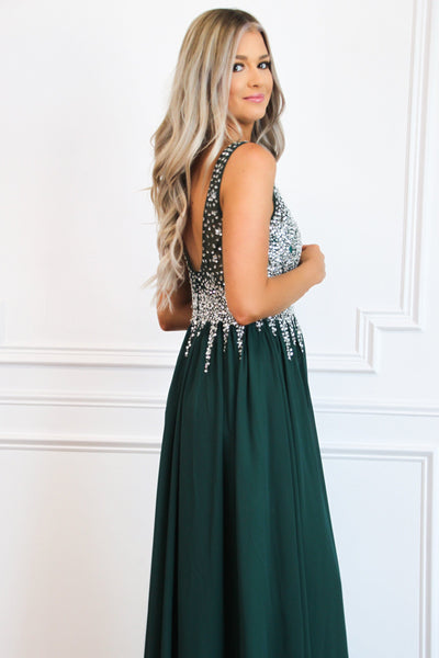 Beaded With Love Formal Dress: Hunter Green - Bella and Bloom Boutique