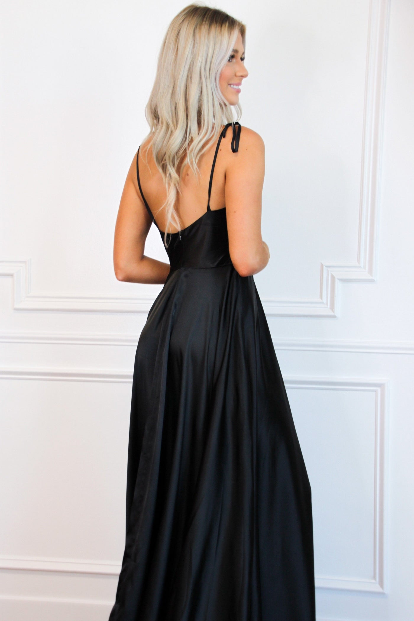 Tonight's the Night Satin Formal Dress: Black - Bella and Bloom Boutique