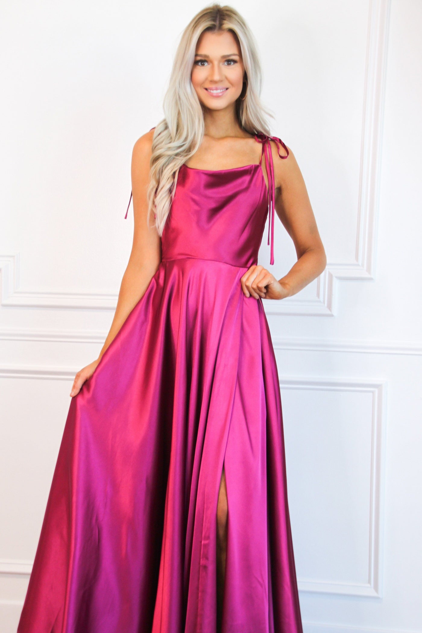 Tonight's the Night Satin Formal Dress: Magenta - Bella and Bloom Boutique
