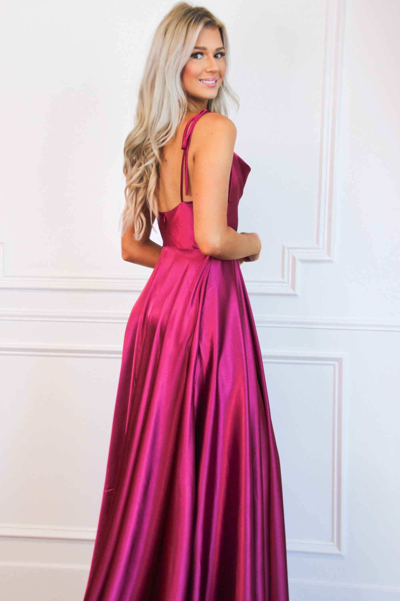 Tonight's the Night Satin Formal Dress: Magenta - Bella and Bloom Boutique