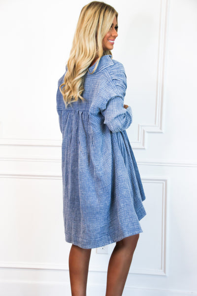Jillian Chambray Tunic Dress: Blue - Bella and Bloom Boutique