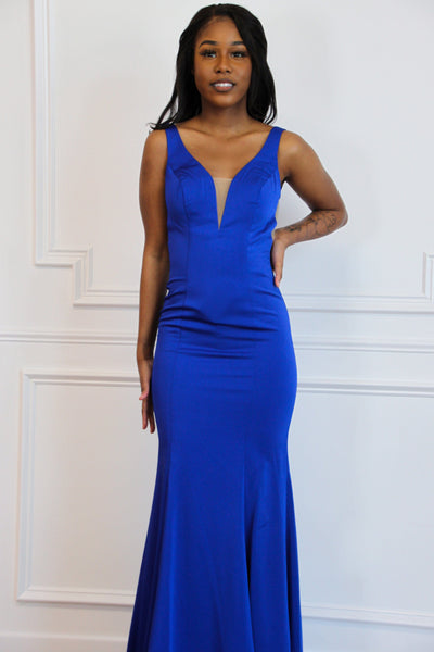 Audrey Nude Illusion Formal Dress: Royal Blue - Bella and Bloom Boutique