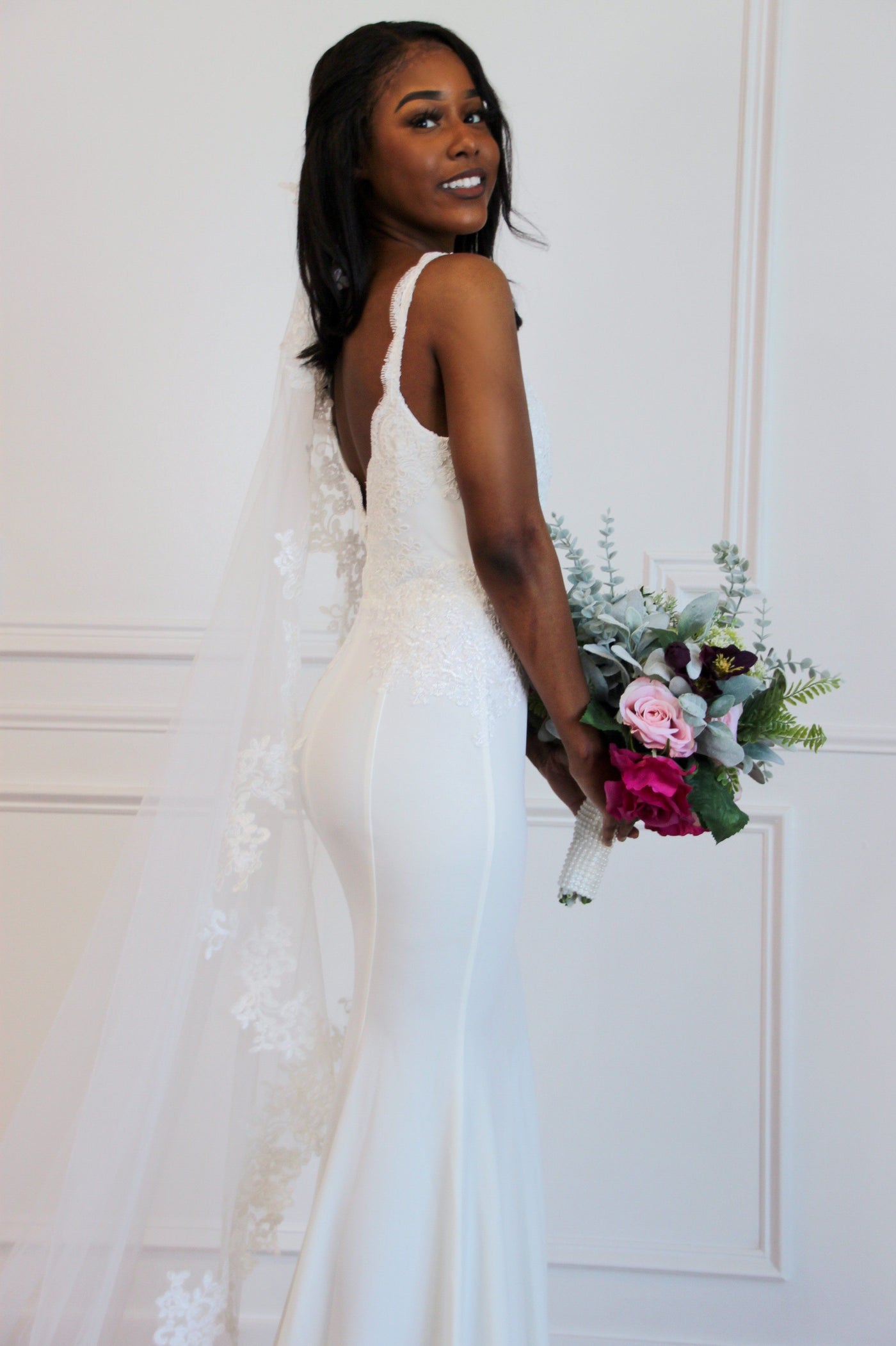 Bella and Bloom Boutique - Simple Elegance Slit Wedding Dress: White Bella and Bloom Boutique - Simple Elegance Slit Wedding Dress: White