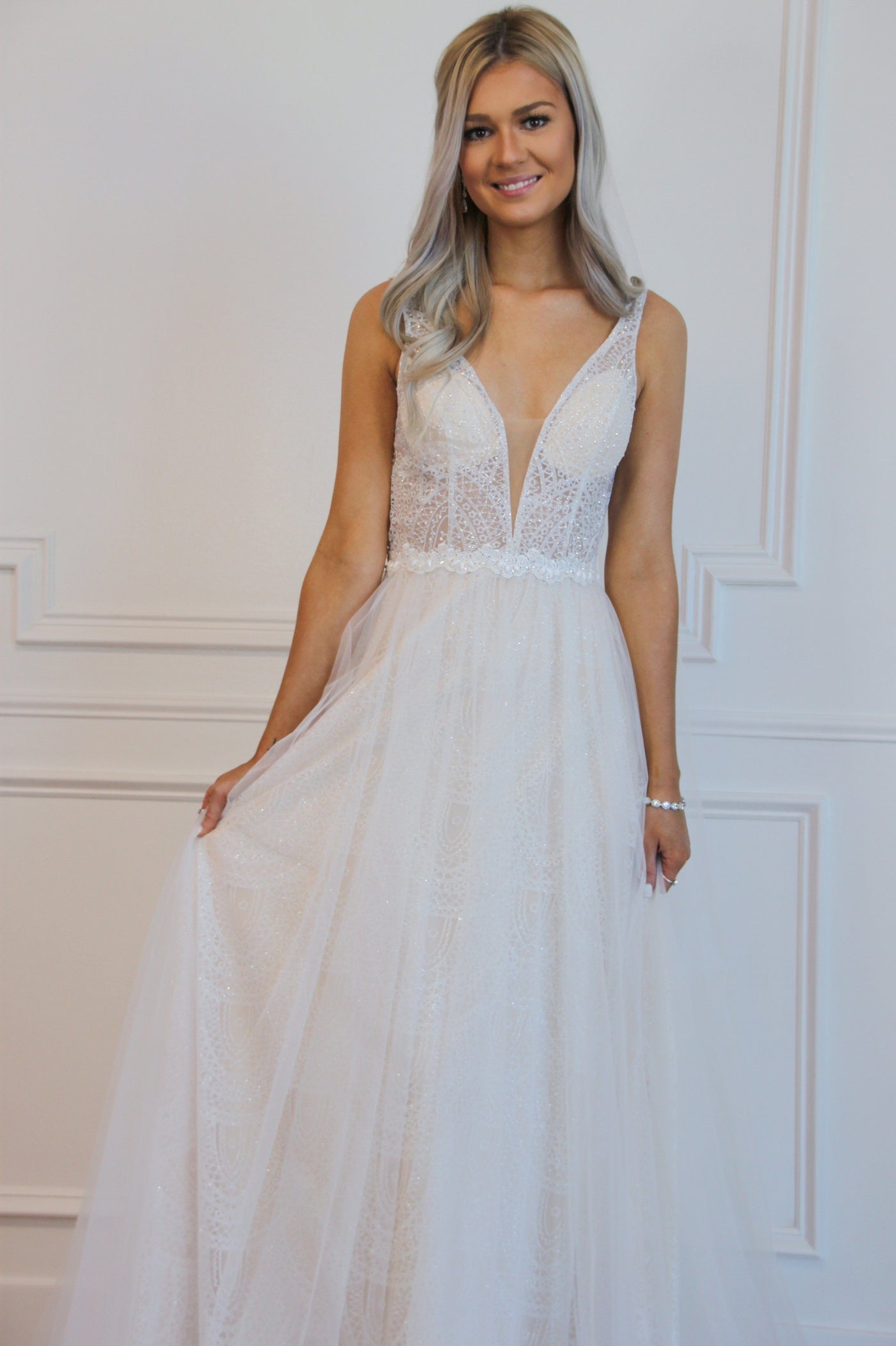 Say I Do Lace Wedding Dress: Ivory/Nude - Bella and Bloom Boutique