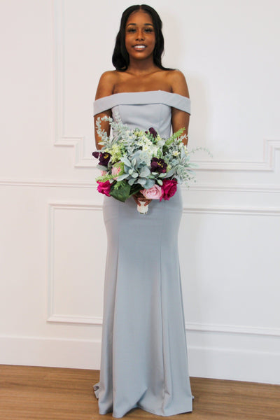 Whitney Off Shoulder Long Dress: Dove Gray - Bella and Bloom Boutique