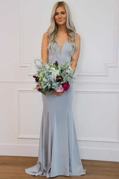 Audrey Nude Illusion Formal Dress: Dove Gray - Bella and Bloom Boutique