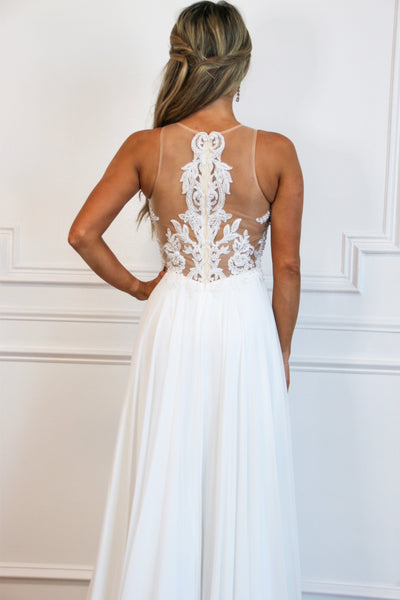 Blushing Bride Nude Illusion Chiffon Wedding Dress: White - Bella and Bloom Boutique