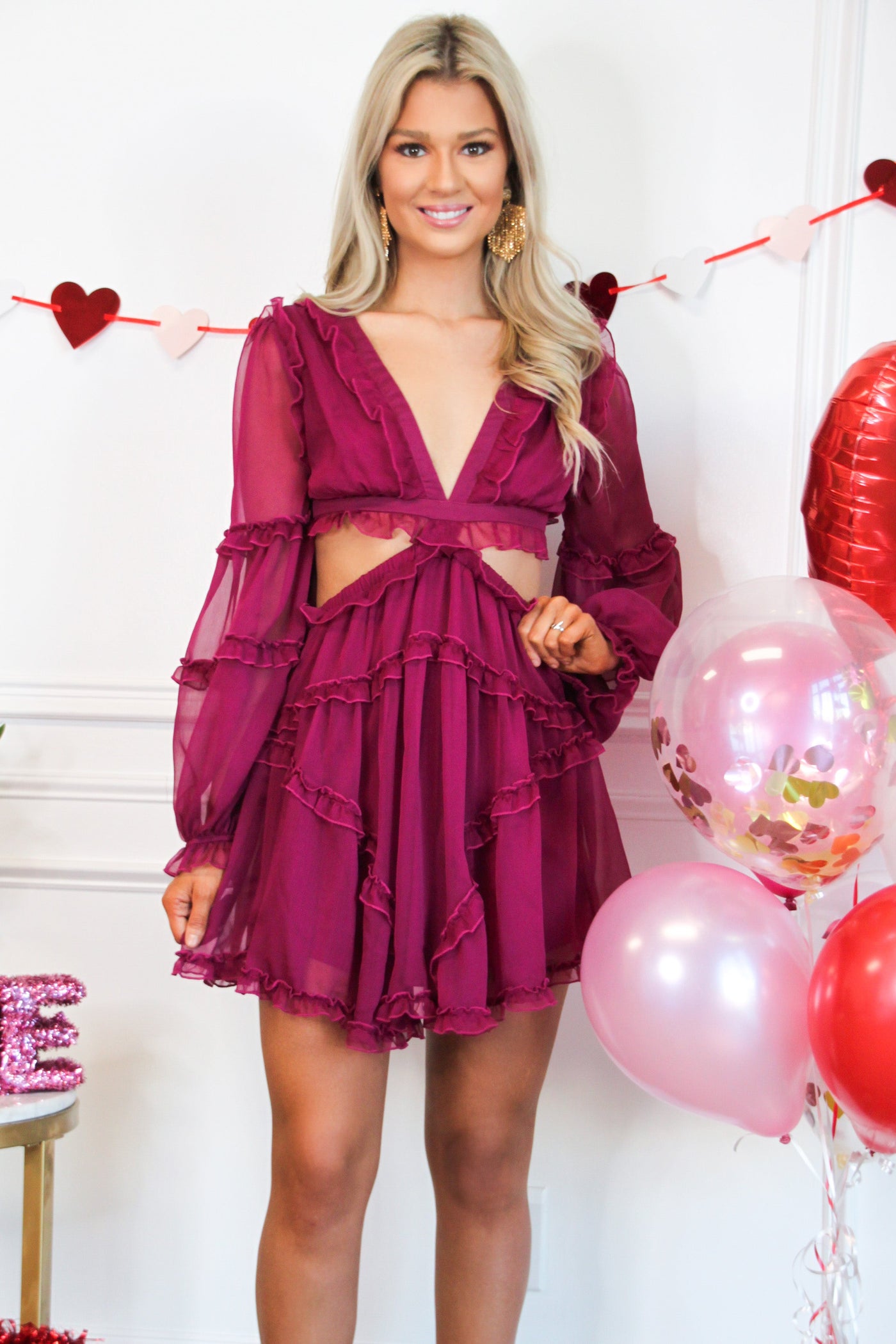 Isabella Ruffle Cutout Dress: Berry - Bella and Bloom Boutique