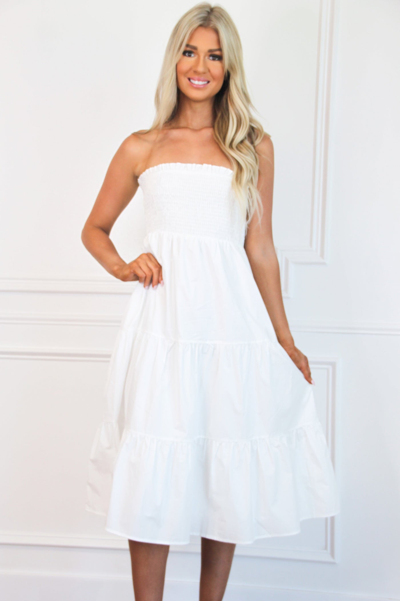 Tea Party Midi Dress: White - Bella and Bloom Boutique