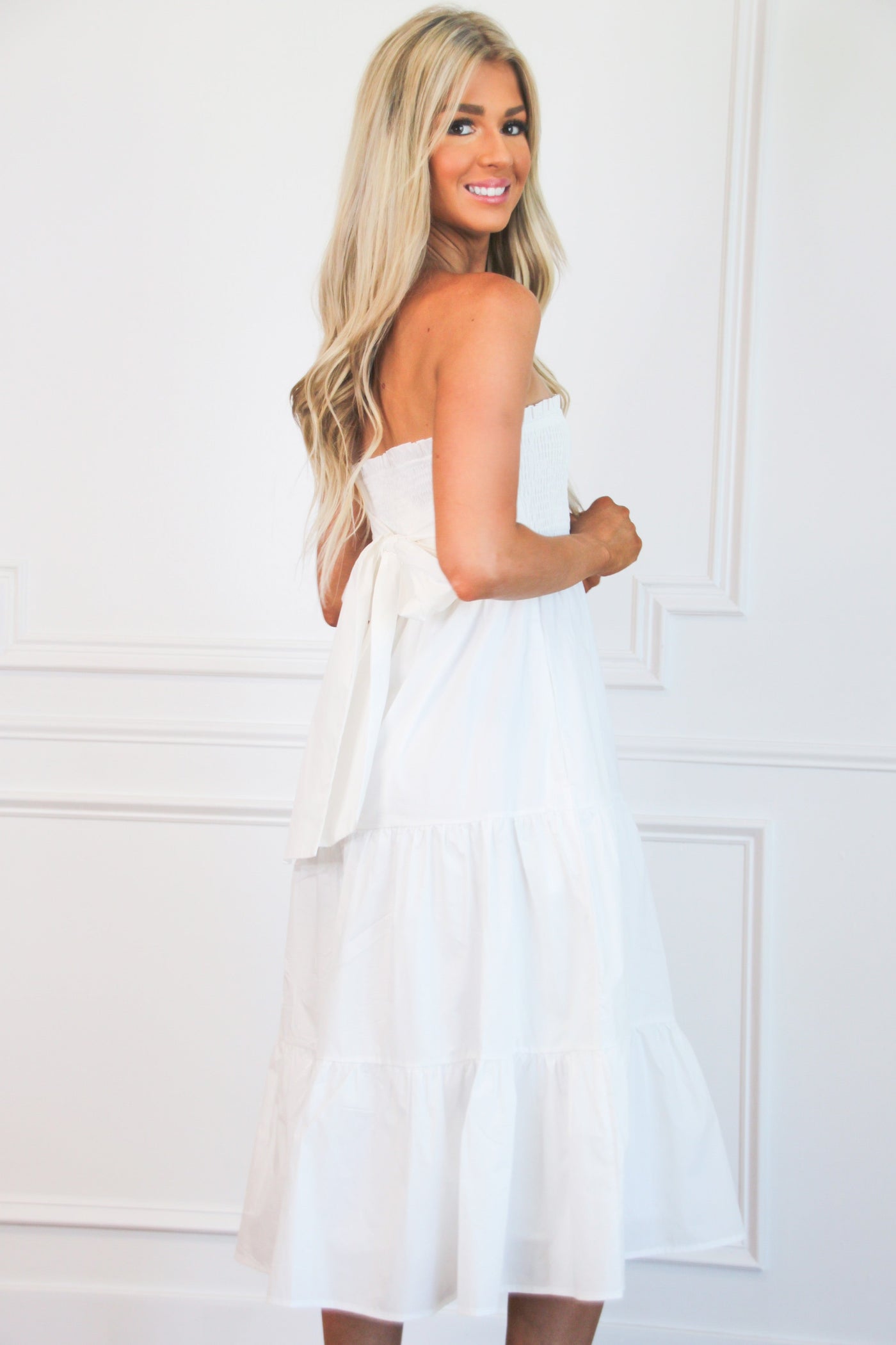 Tea Party Midi Dress: White - Bella and Bloom Boutique