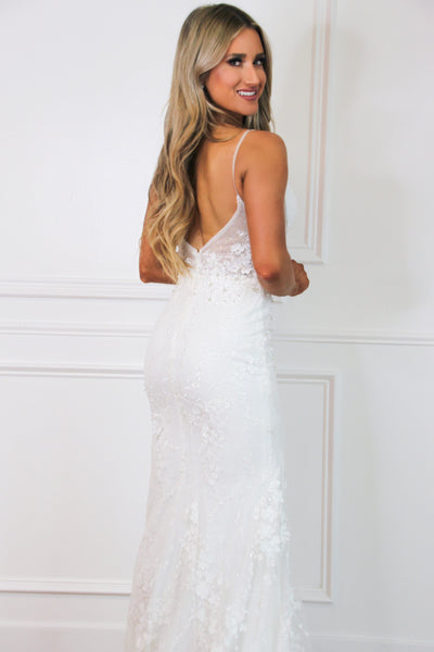 Amelia Floral Applique Sparkly Wedding Dress: White - Bella and Bloom Boutique