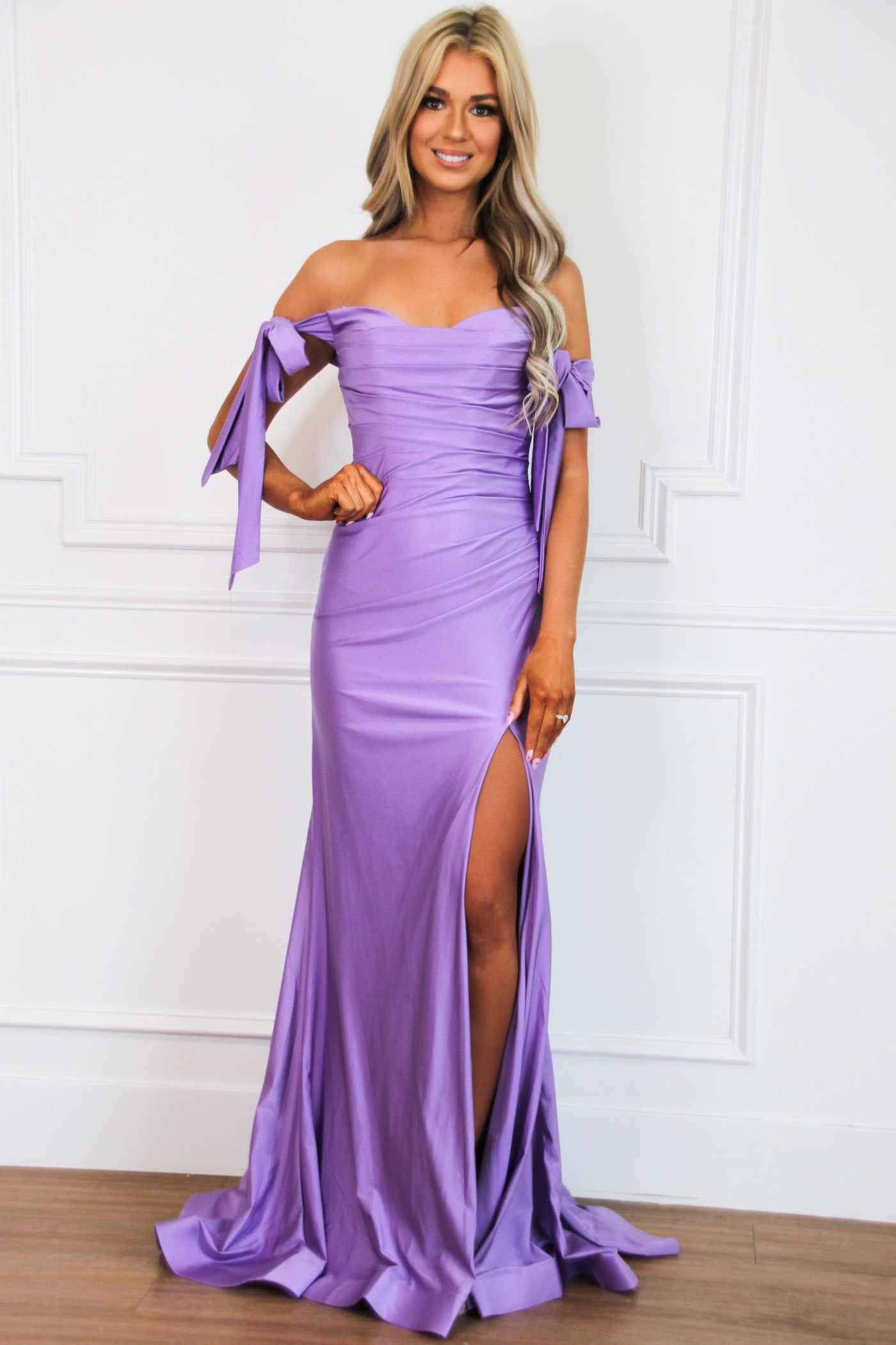 Southern Class Bow Sleeve Formal Dress: Lavender - Bella and Bloom Boutique