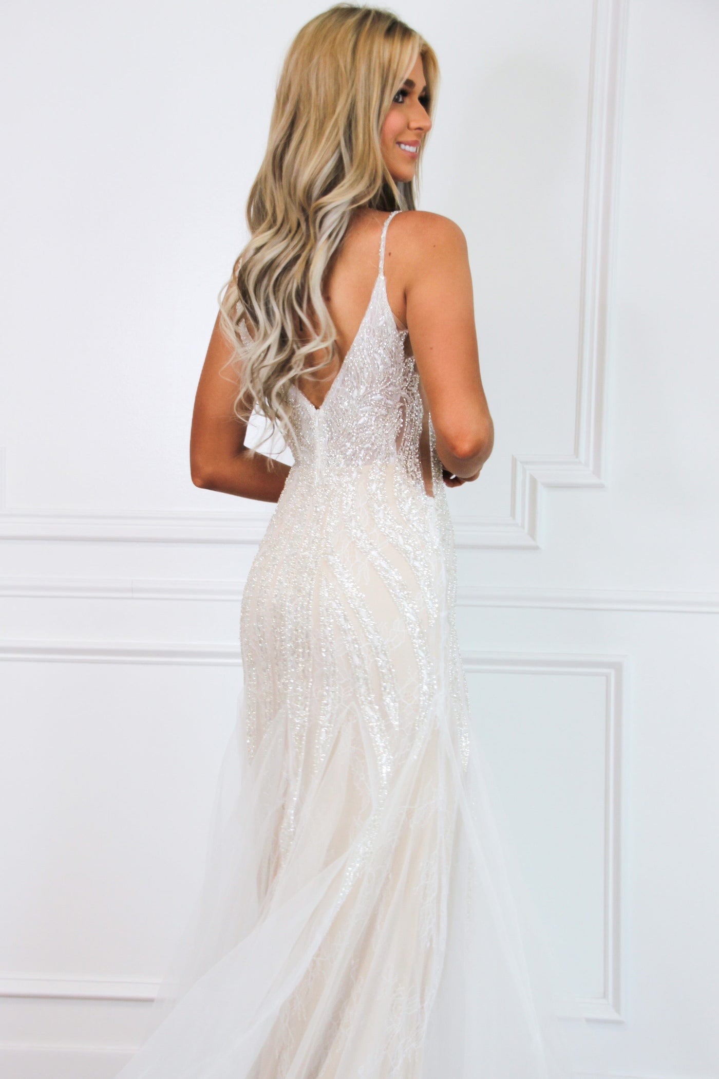 Dahlia Beaded Mermaid Wedding Dress: Ivory/Champagne - Bella and Bloom Boutique