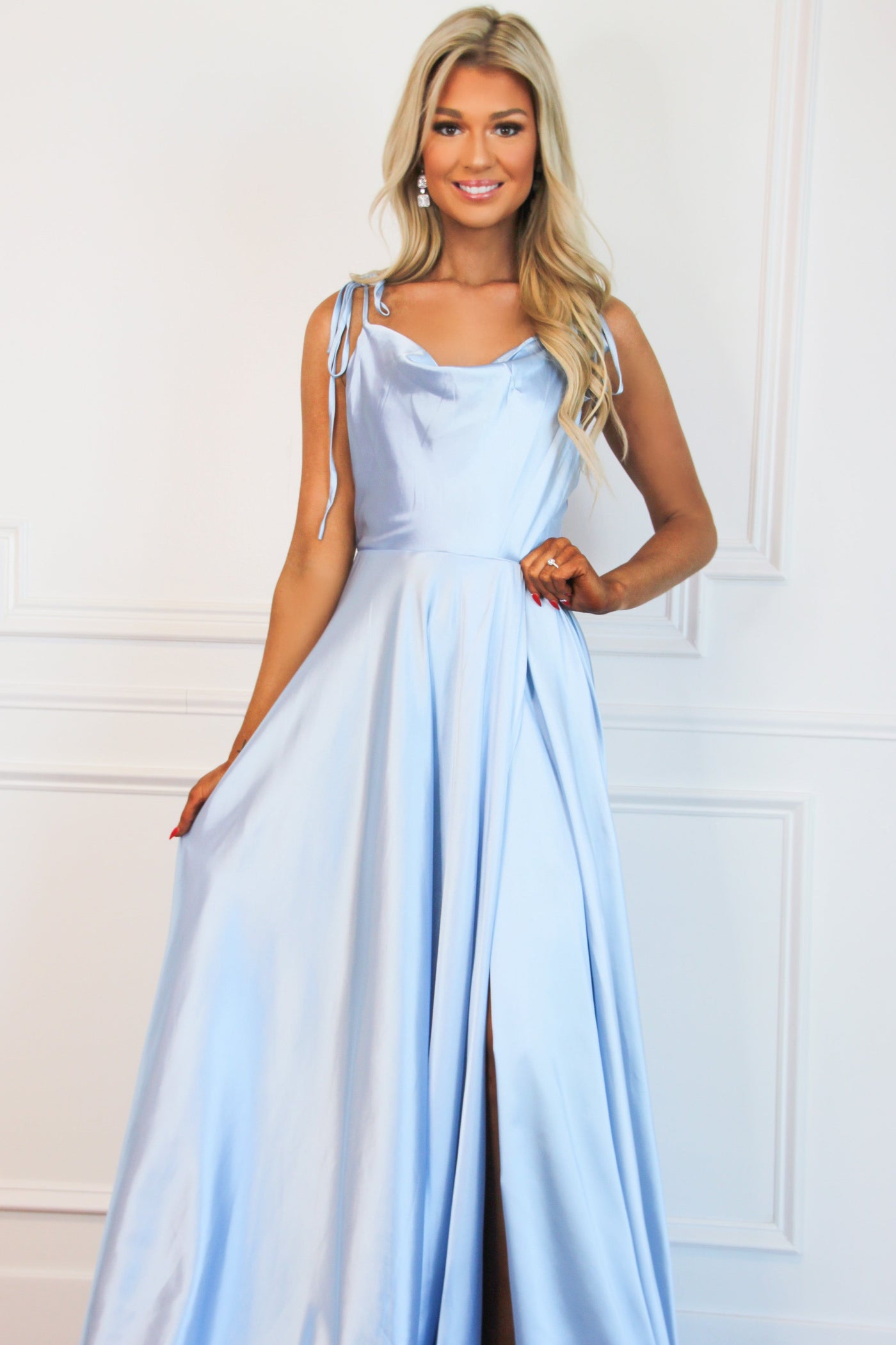 Tonight's the Night Satin Formal Dress: Cinderella Blue - Bella and Bloom Boutique