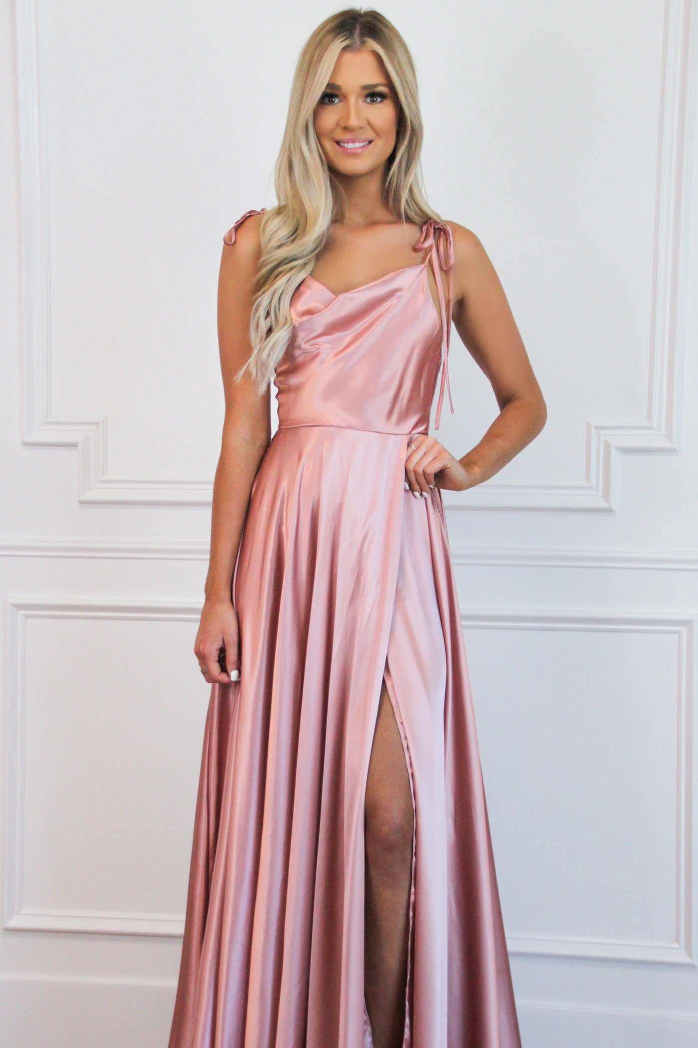 Tonight's the Night Satin Formal Dress: Dusty Rose - Bella and Bloom Boutique