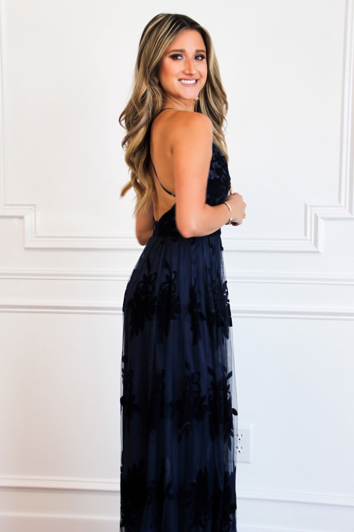 RESTOCK: Here Comes the Bride Maxi Dress: Navy - Bella and Bloom Boutique