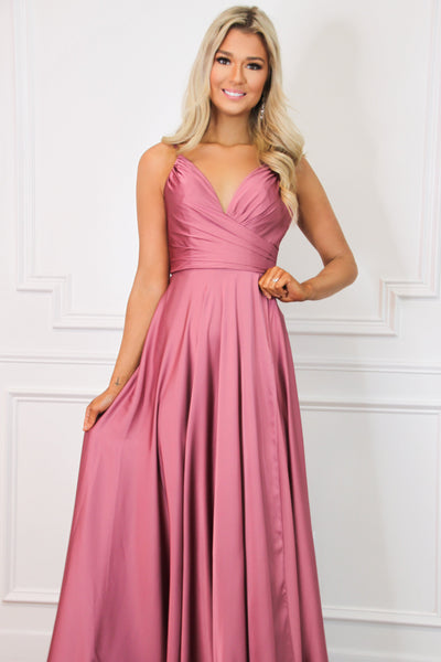 Ella Satin Slit Formal Dress: Rose - Bella and Bloom Boutique