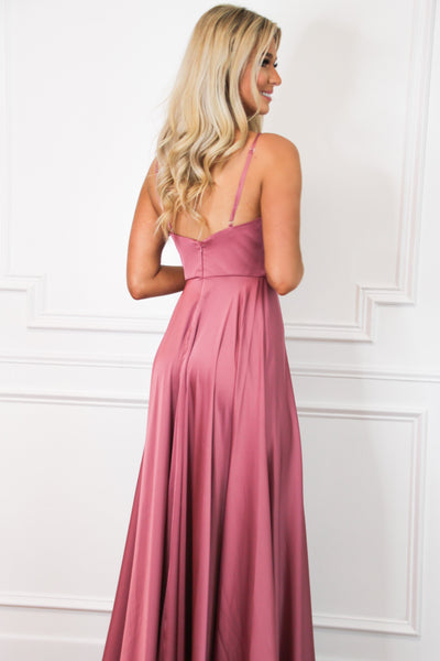 Ella Satin Slit Formal Dress: Rose - Bella and Bloom Boutique