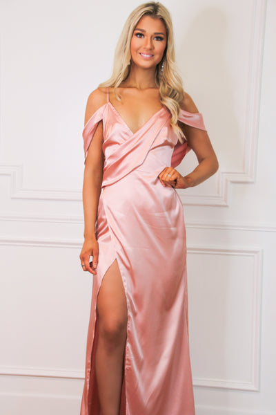 Cambry Satin Wrap Maxi Dress: Dusty Rose - Bella and Bloom Boutique