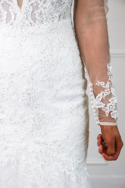 Sophia Long Sleeve Lace Mermaid Wedding Dress: White - Bella and Bloom Boutique
