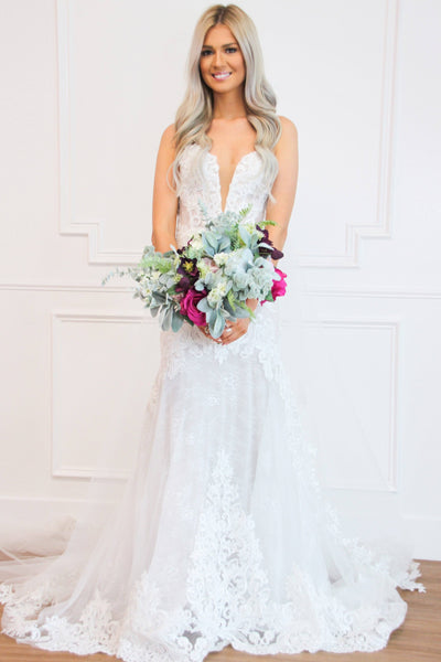 RESTOCK: Forever In Love Lace Wedding Dress: White/Nude - Bella and Bloom Boutique