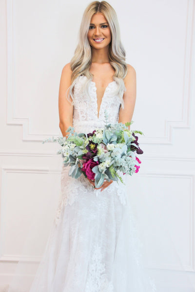 RESTOCK: Forever In Love Lace Wedding Dress: White/Nude - Bella and Bloom Boutique