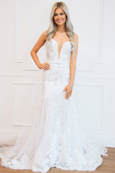 Forever In Love Lace Wedding Dress: White/Nude - Bella and Bloom Boutique